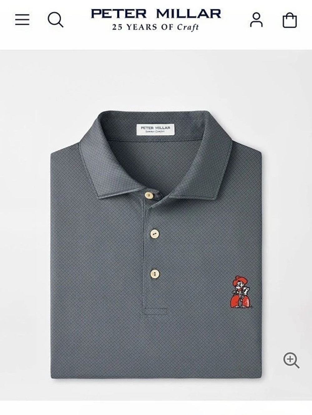 Peter Millar Oklahoma State Pistol Pete Hugo Performance Jersey Polo Gray XXL